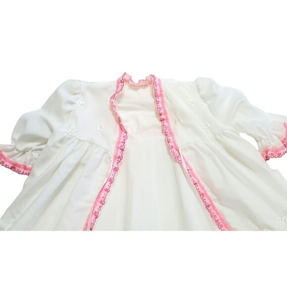 VTG Baby Christening Robe Dress Cover Up Coat Eyelet Lace Embroidered Flowers - Picture 5 of 14